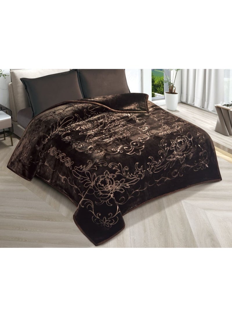 Xi Duo Duo Two-piece winter blanket, 6 kg, plain engraved, with a super soft texture, size 200 x 240 cm - dark brown