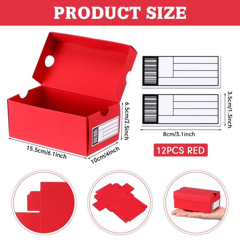 Fullhawl 12 Sets Mini Shoe Gifts Boxes for Party Favors 6.1 x 3.9 x 2.5 Inches Sports Mini Sneaker Box with Editable Label for Candies Cookies Snacks(Red,6.1 x 3.9 x 2.5 Inches) - Image 3