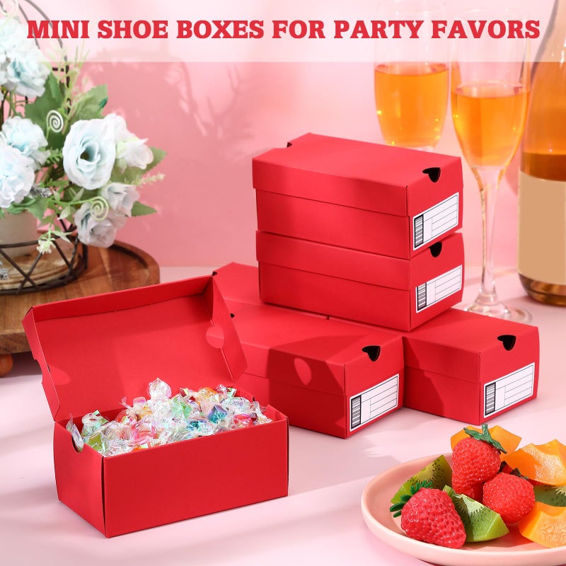 Fullhawl 12 Sets Mini Shoe Gifts Boxes for Party Favors 6.1 x 3.9 x 2.5 Inches Sports Mini Sneaker Box with Editable Label for Candies Cookies Snacks(Red,6.1 x 3.9 x 2.5 Inches) - Image 4