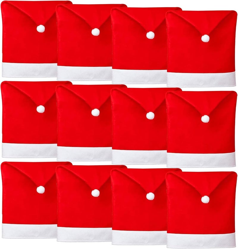 Kabcifea 12 Pieces Christmas Chair Covers Set Christmas Dining Chair Covers Santa Claus Hat Slipcover Christmas Red Gifts Seat Cover for Home Dinner Christmas Banquet Party - Image 1