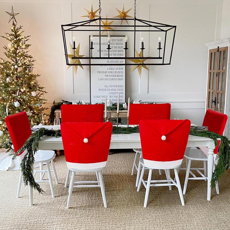 Kabcifea 12 Pieces Christmas Chair Covers Set Christmas Dining Chair Covers Santa Claus Hat Slipcover Christmas Red Gifts Seat Cover for Home Dinner Christmas Banquet Party - Image 3