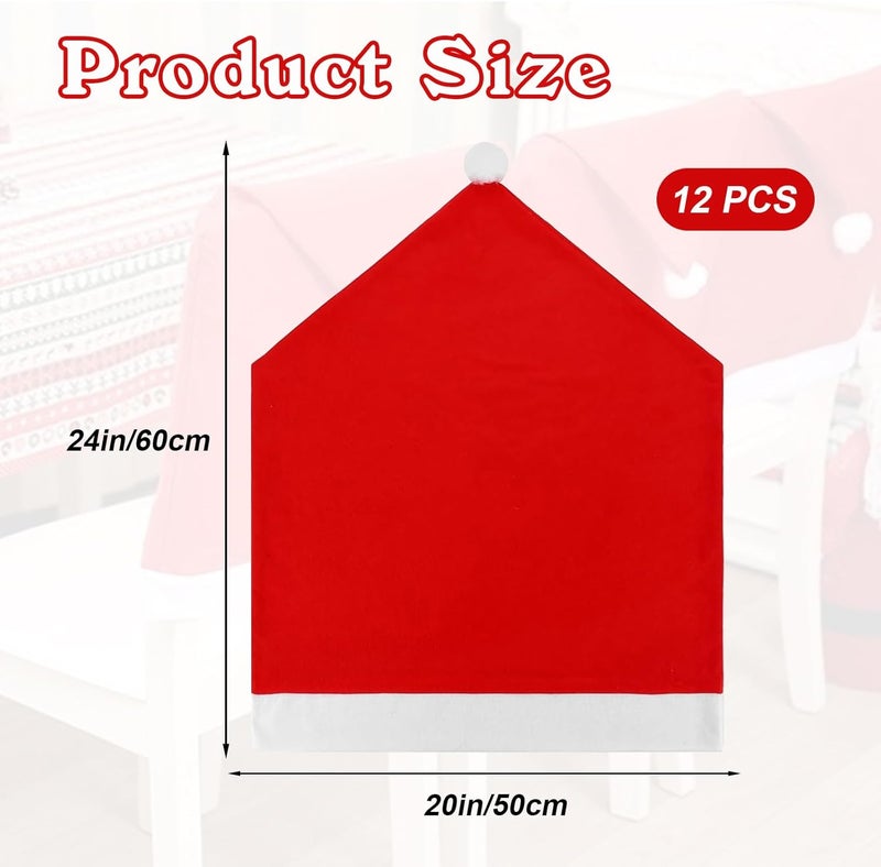 Kabcifea 12 Pieces Christmas Chair Covers Set Christmas Dining Chair Covers Santa Claus Hat Slipcover Christmas Red Gifts Seat Cover for Home Dinner Christmas Banquet Party - Image 4