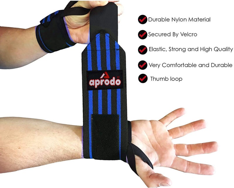 Aprodo Fitness Combo Power Nylon Weightlifting Belt with Wrist Support (1 Pair) for Men and Women (Black Blue Combo, X-Large 40'' - 44'') - Image 5