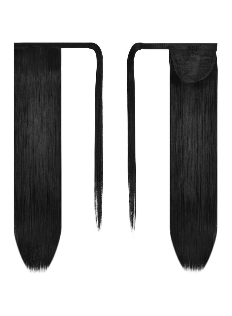 Estelle Long Straight Ponytail Extension Wrap Around Off Black Synthetic Hair Extensions One Piece Hairpiece Pony Tail Extension for Women Lady Girl Long Ponytail Extensions 1B - Image 2