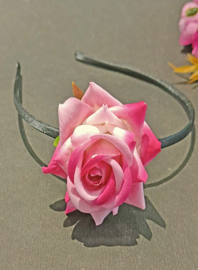 لا بيلزا طوق رأس مزين بالزهور الاصطناعية من لا بيليزا، بتصميم ملكي، مزين بزهرة كبيرة/طوق شعر مزين بالزهور، مناسب لحفلات الزفاف، طوق شعر للفتيات الصغيرات (أصفر ووردي) - Image 3