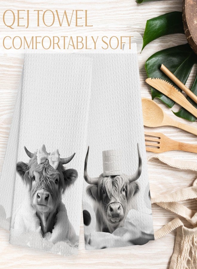 QEJ Funny Highland Cow Bathroom Hand Towels, Highland Cow Gifts for Women, Animal Lover Gifts Decorative Hand Towels for Kids Bath Room Washroom, Cows Bathroom Decor, 16x24 Inch Set of 2 - Image 5
