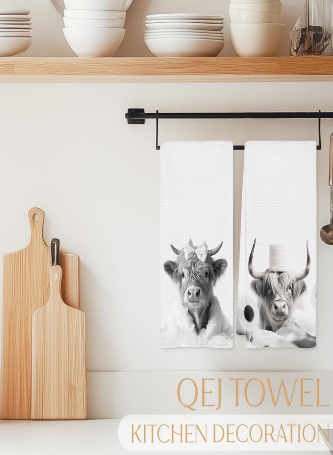 QEJ Funny Highland Cow Bathroom Hand Towels, Highland Cow Gifts for Women, Animal Lover Gifts Decorative Hand Towels for Kids Bath Room Washroom, Cows Bathroom Decor, 16x24 Inch Set of 2 - Image 3