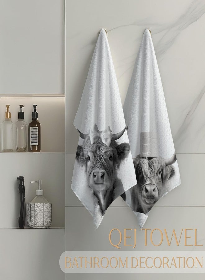 QEJ Funny Highland Cow Bathroom Hand Towels, Highland Cow Gifts for Women, Animal Lover Gifts Decorative Hand Towels for Kids Bath Room Washroom, Cows Bathroom Decor, 16x24 Inch Set of 2 - Image 4