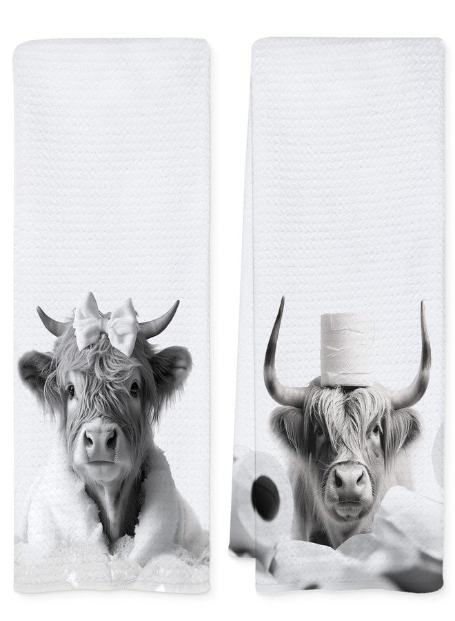 QEJ Funny Highland Cow Bathroom Hand Towels, Highland Cow Gifts for Women, Animal Lover Gifts Decorative Hand Towels for Kids Bath Room Washroom, Cows Bathroom Decor, 16x24 Inch Set of 2 - Image 1