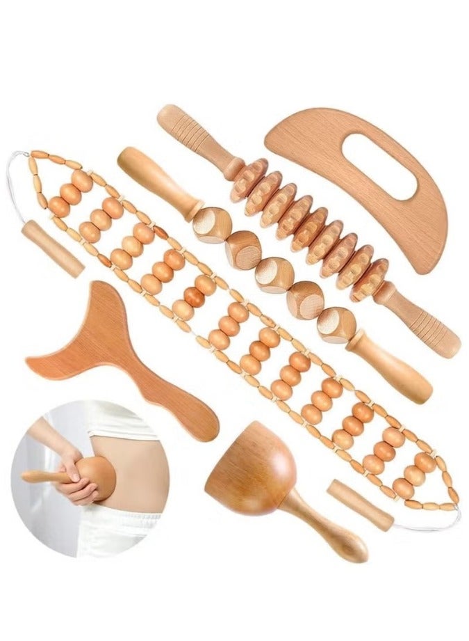 JoyousSto 6 in 1 Wood Therapy Massage Tools Massager Wooden Massager for Body Shaping Massage Tool Set Wood Therapy Tools for Relieving Muscle Pain Body Sculpting Tools Gua Sha - Image 2