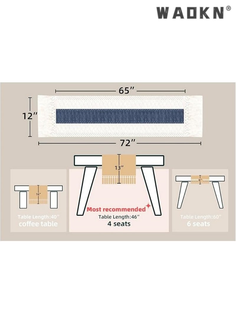 WAOKN Extended Farmhouse Rustic Table Runner for Home Decor with Elegant Tassels - Magnificent 72-Inch Length, Cream & Brown Macrame Blend,  Enhancing Living Room Aesthetics Perfect for Bridal Showers & Special Occasions (Generous 12x72 Inches Size)  - Image 2