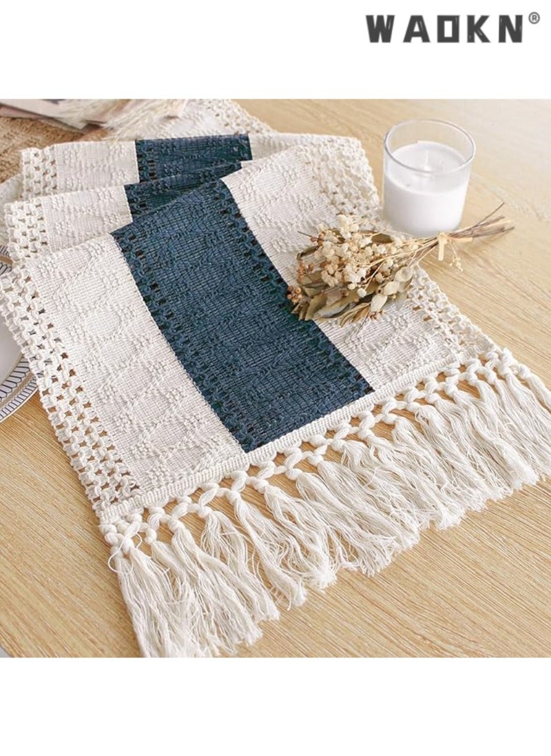 WAOKN Extended Farmhouse Rustic Table Runner for Home Decor with Elegant Tassels - Magnificent 72-Inch Length, Cream & Brown Macrame Blend,  Enhancing Living Room Aesthetics Perfect for Bridal Showers & Special Occasions (Generous 12x72 Inches Size)  - Image 1