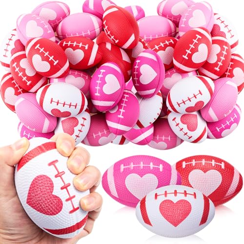 MiniInflat 24 Pcs Valentines Day Football Stress Balls 343 Football Squeeze Foam Balls Stress Relief Toys for Valentines Day Party Game Favors Heart Red Rose White Pink - Image 1
