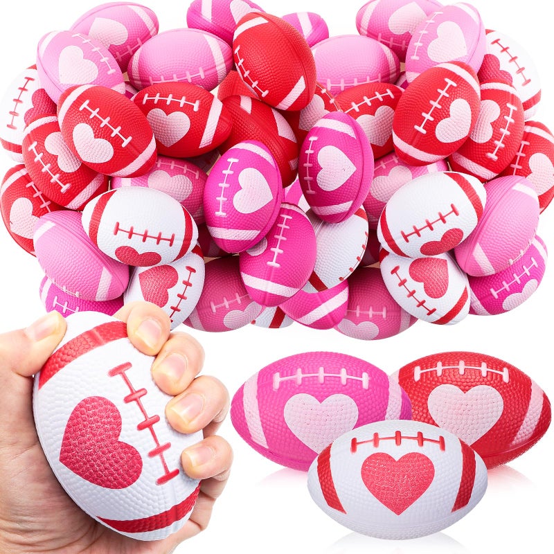 MiniInflat 24 Pcs Valentines Day Football Stress Balls 343 Football Squeeze Foam Balls Stress Relief Toys for Valentines Day Party Game Favors Heart Red Rose White Pink - Image 3