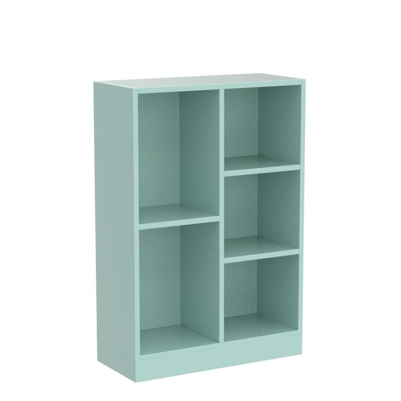 IOTXY Open Shelf Low Bookcase - Wooden 3-Tier Floor Standing Display Cabinet Organizer with Base, 5 Cubes Short Horizontal Bookshelf in Tiffany-Green - Image 4