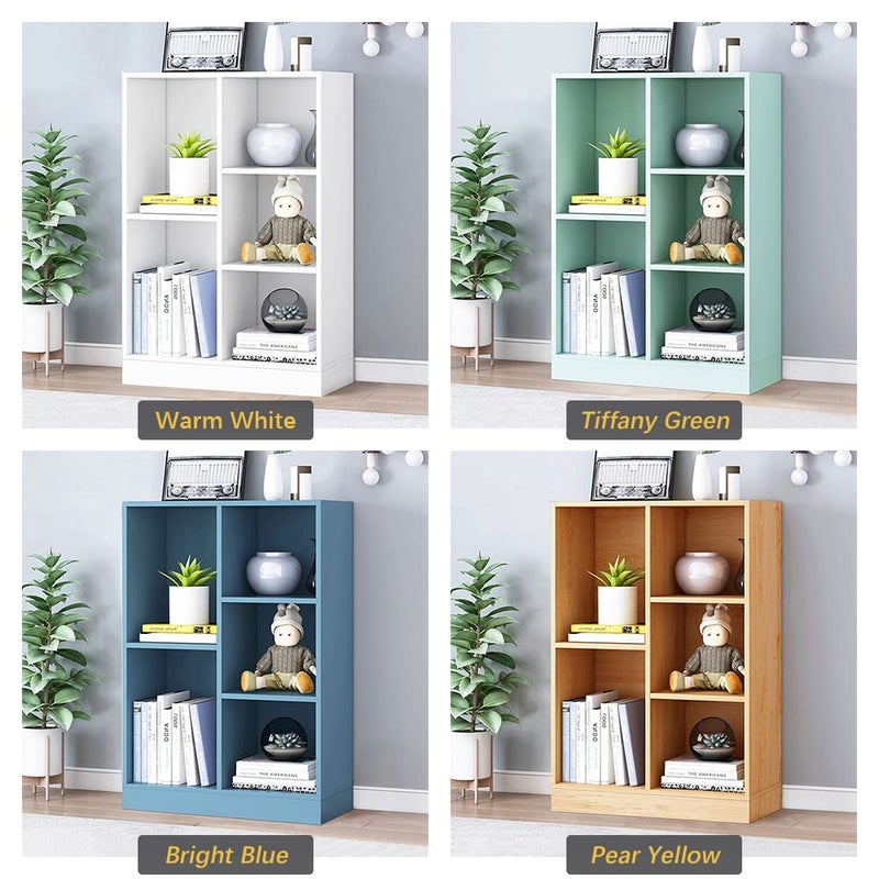 IOTXY Open Shelf Low Bookcase - Wooden 3-Tier Floor Standing Display Cabinet Organizer with Base, 5 Cubes Short Horizontal Bookshelf in Tiffany-Green - Image 2