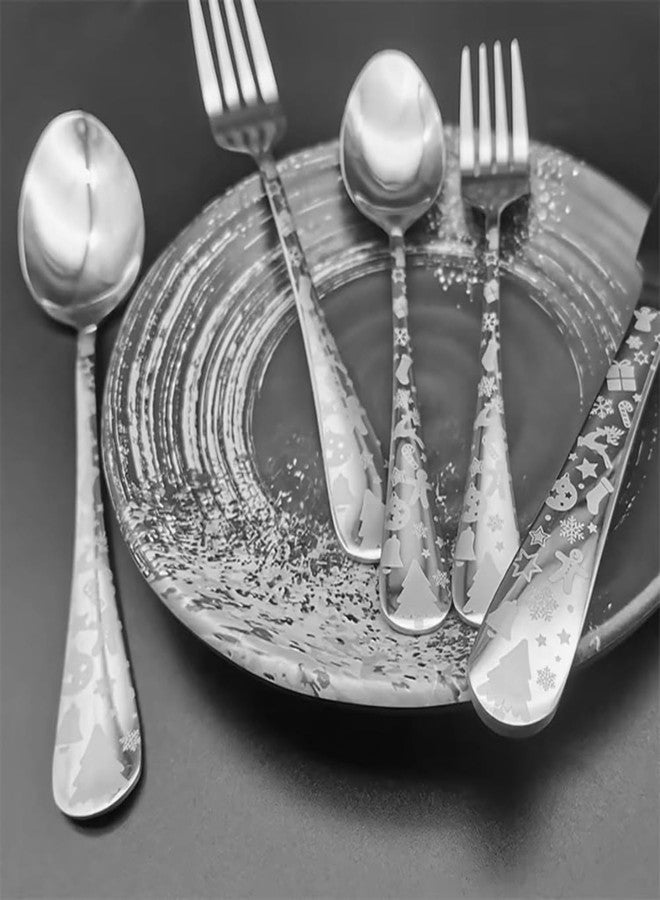 KESESU Cutlery Set for Serving Christmas Style, 20-Pcs Stainless Steel Silverware Set for Dining, Tableware Flatware Set, Kitchen Utensil Set (Silver) - Image 3