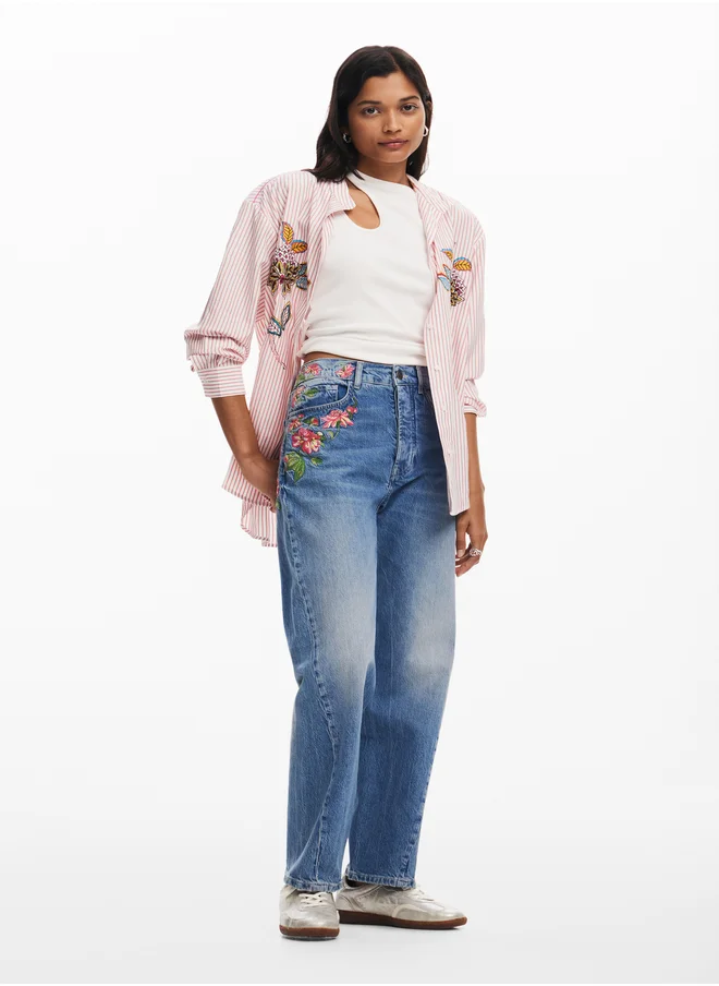 DESIGUAL Long Denim Pants With Flowers