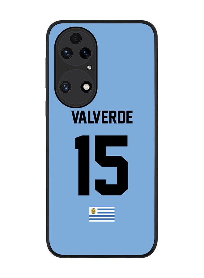 Stylizedd Rugged Black edge case for Huawei P50 Slim fit Soft Case Flexible Rubber Edges Anti Drop TPU Gel Thin Cover - Football Team - Uruguay Player Name - Valverde - Image 1