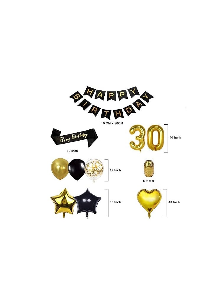 Generic - SZHUIHER Black and Gold Happy 30th Birthday Party Decorations, Jumbo Number 30 Foil Balloon, 30th Birthday Sash Cake Topper Banner Balloons - Image 1