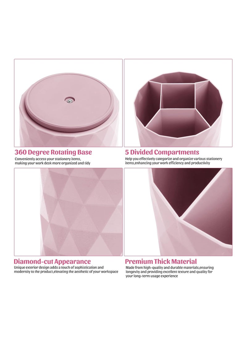 NANAO Desk Organizer, Sparkling Pink Diamond-like 360° Rotating Office Desk Accessories, 5 Compartment Storage Box Caddy for Office, School, Home, Art Supply - Image 2