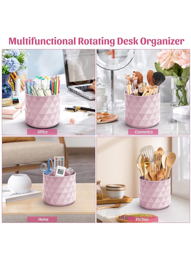 NANAO Desk Organizer, Sparkling Pink Diamond-like 360° Rotating Office Desk Accessories, 5 Compartment Storage Box Caddy for Office, School, Home, Art Supply - Image 3