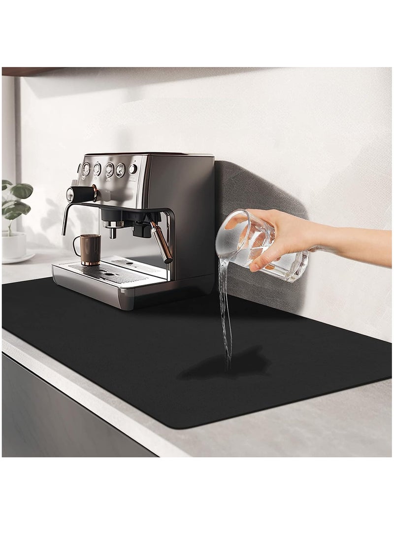 Arabest 30 X 40cm Coffee Mat,Coffee Bar Mat Coffee Maker Mat for Countertops Fit Under Coffee Maker Machine,Hide Stain Rubber Backed Absorbent Dish Drying Mat for Kitchen Counter,Pot Dish Rack-Black  - Image 1