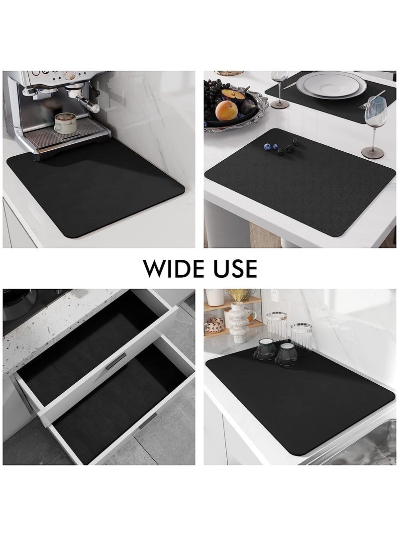 30 X 40cm Coffee Mat,Coffee Bar Mat Coffee Maker Mat for Countertops Fit Under Coffee Maker Machine,Hide Stain Rubber Backed Absorbent Dish Drying Mat for Kitchen Counter,Pot Dish Rack-Black