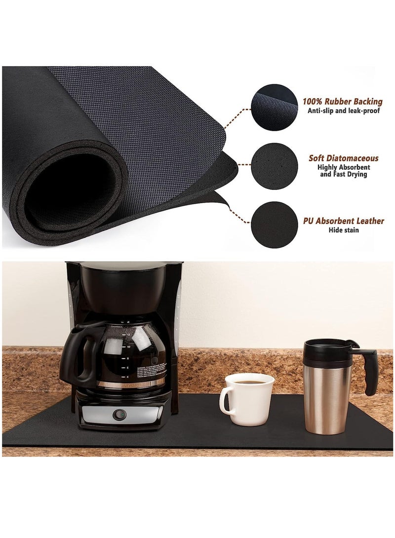 30 X 40cm Coffee Mat,Coffee Bar Mat Coffee Maker Mat for Countertops Fit Under Coffee Maker Machine,Hide Stain Rubber Backed Absorbent Dish Drying Mat for Kitchen Counter,Pot Dish Rack-Black