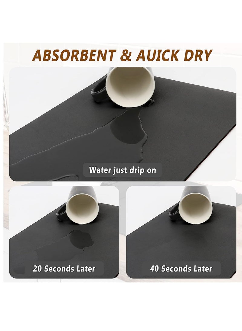 Arabest 30 X 40cm Coffee Mat,Coffee Bar Mat Coffee Maker Mat for Countertops Fit Under Coffee Maker Machine,Hide Stain Rubber Backed Absorbent Dish Drying Mat for Kitchen Counter,Pot Dish Rack-Black  - Image 3