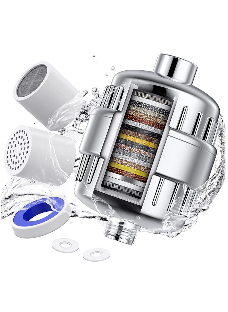 SYOSI Shower Filter 20 Stage Showerhead Filter for Hard Water Shower Water Filter with 2 Replaceable Filter Cartridges for Removing Chlorine Fluoride, Polished Chrome - Image 1
