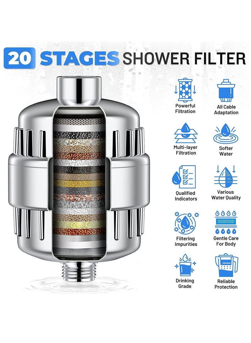SYOSI Shower Filter 20 Stage Showerhead Filter for Hard Water Shower Water Filter with 2 Replaceable Filter Cartridges for Removing Chlorine Fluoride, Polished Chrome - Image 2