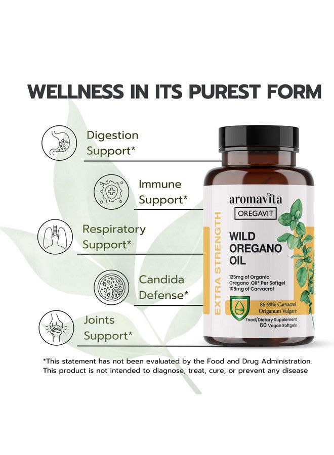 Aromavita Vegan Wild Oregano Oil Organic Capsules, 86-90% Carvacrol - Immune and Digestive Support, Natural Antioxidant, Vegan, Non GMO, 60 Capsules (60 softgels/1 pakg) - Image 2