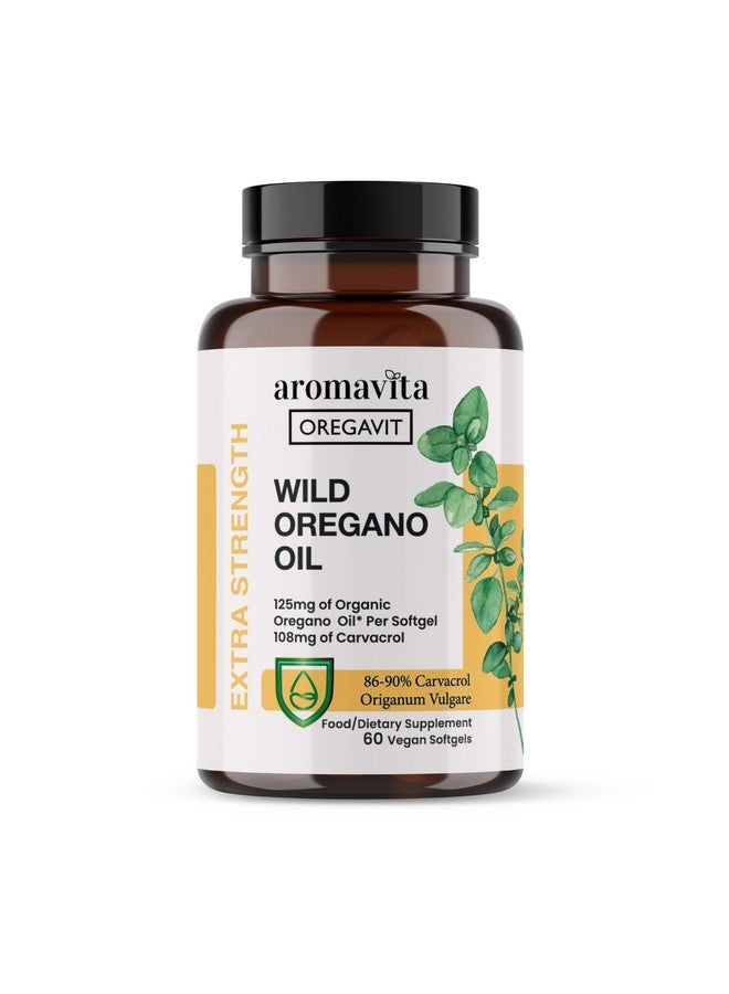 Aromavita Vegan Wild Oregano Oil Organic Capsules, 86-90% Carvacrol - Immune and Digestive Support, Natural Antioxidant, Vegan, Non GMO, 60 Capsules (60 softgels/1 pakg) - Image 1