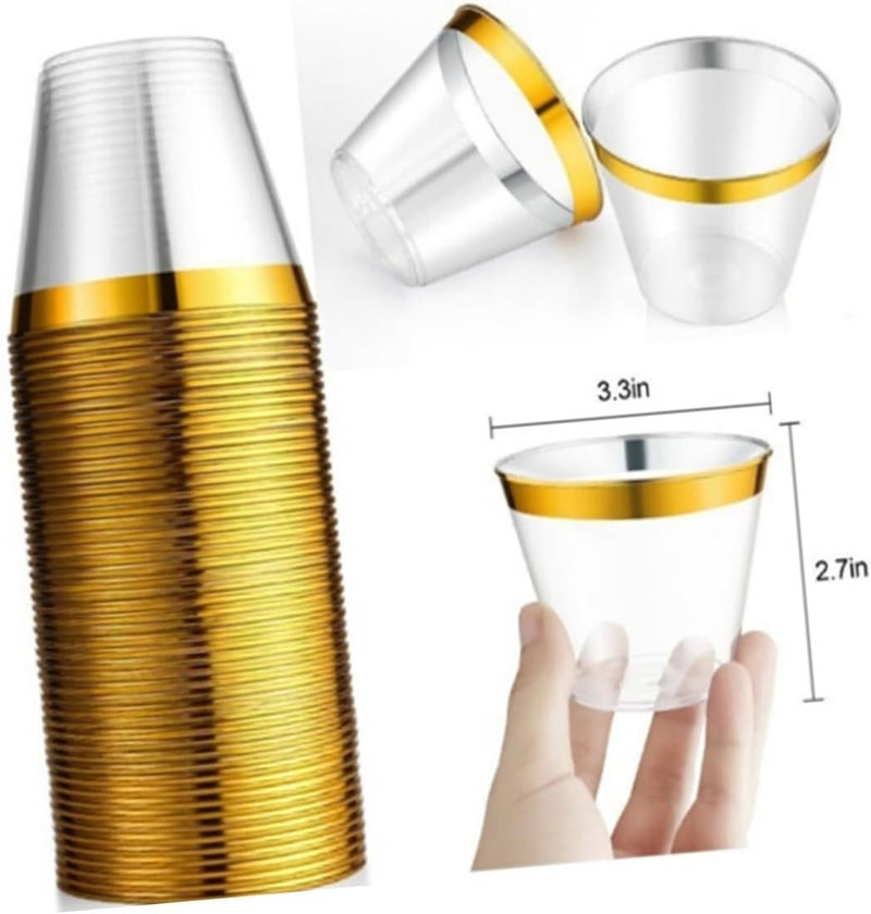 GALPADA 6pcs Gold Rimmed Plastic Tumblers for Weddings Birthdays and Parties Disposable Cocktail Glasses Sturdy Design for Easy Handling for Wine Juices - Image 2