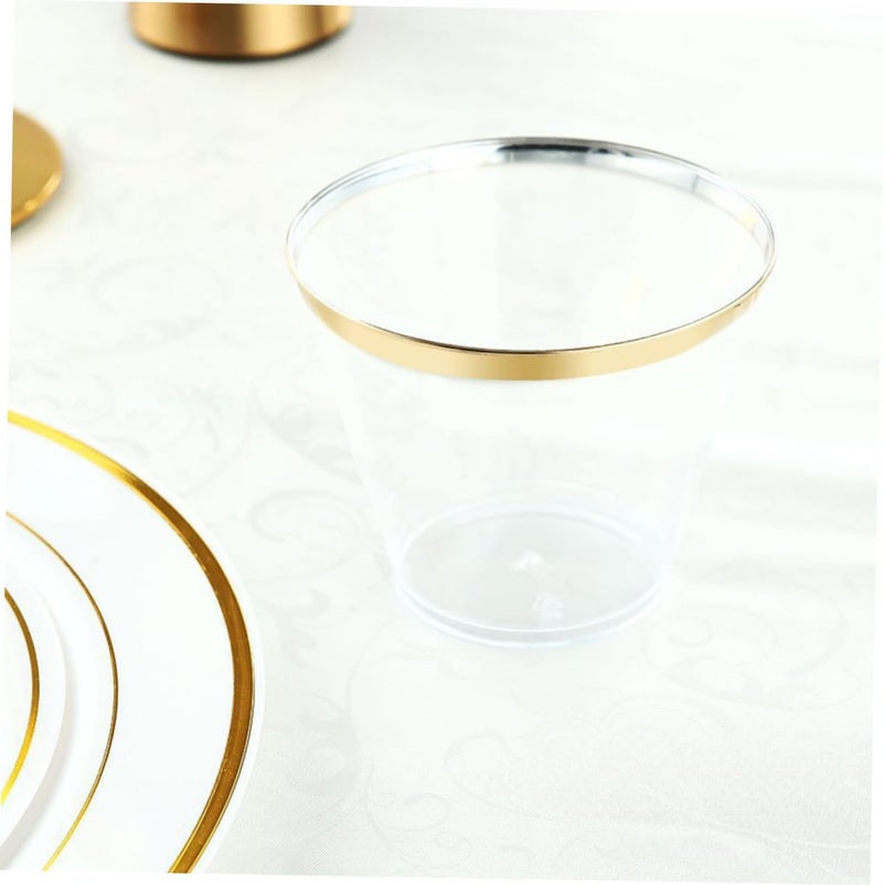GALPADA 6pcs Gold Rimmed Plastic Tumblers for Weddings Birthdays and Parties Disposable Cocktail Glasses Sturdy Design for Easy Handling for Wine Juices - Image 4