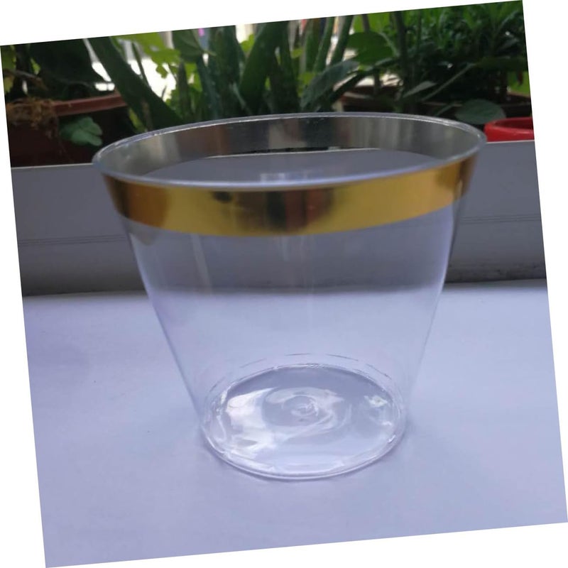 GALPADA 6pcs Gold Rimmed Plastic Tumblers for Weddings Birthdays and Parties Disposable Cocktail Glasses Sturdy Design for Easy Handling for Wine Juices - Image 3
