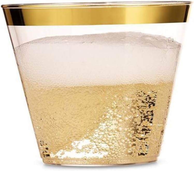 GALPADA 6pcs Gold Rimmed Plastic Tumblers for Weddings Birthdays and Parties Disposable Cocktail Glasses Sturdy Design for Easy Handling for Wine Juices - Image 1