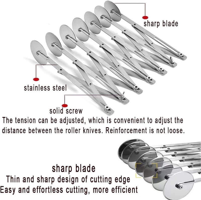 MTOMDY 7 Wheel Pastry Cutter Pizza Cutter with Stainless Steel Double Cutter Multi-Round Pastry Knife,Pasta Making Tool with Adjustable Dough Cutter,For Brownie, Noodle Cutter, Pie Lettuce - Image 3