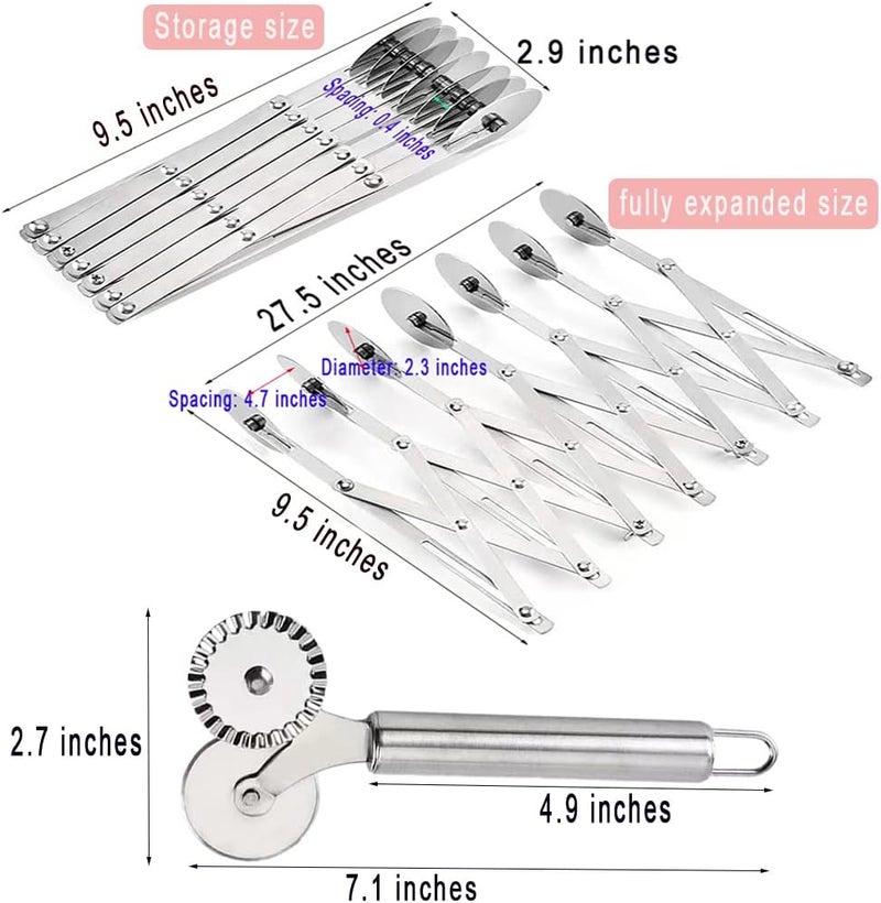 MTOMDY 7 Wheel Pastry Cutter Pizza Cutter with Stainless Steel Double Cutter Multi-Round Pastry Knife,Pasta Making Tool with Adjustable Dough Cutter,For Brownie, Noodle Cutter, Pie Lettuce - Image 2