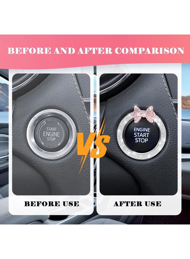VKQTS 2PCS Pink Bow Car Engine Start Button Cover,Bling Cute Car Push to Start Button Cover Decoration Ring with Rhinestone,Cars Starts Buttons Covers Pink Bow Cars Accessories - Image 4