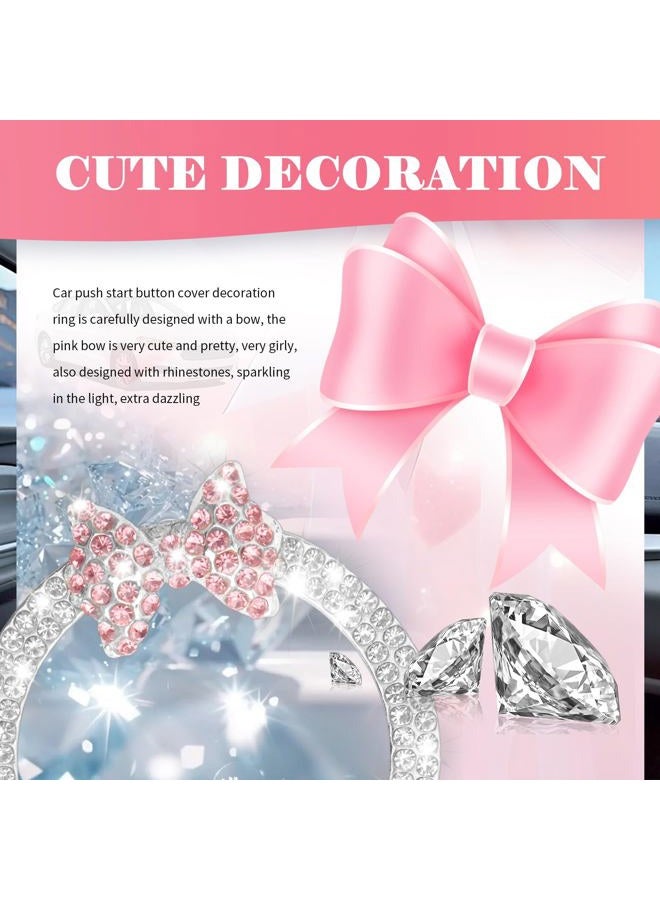 VKQTS 2PCS Pink Bow Car Engine Start Button Cover,Bling Cute Car Push to Start Button Cover Decoration Ring with Rhinestone,Cars Starts Buttons Covers Pink Bow Cars Accessories - Image 5