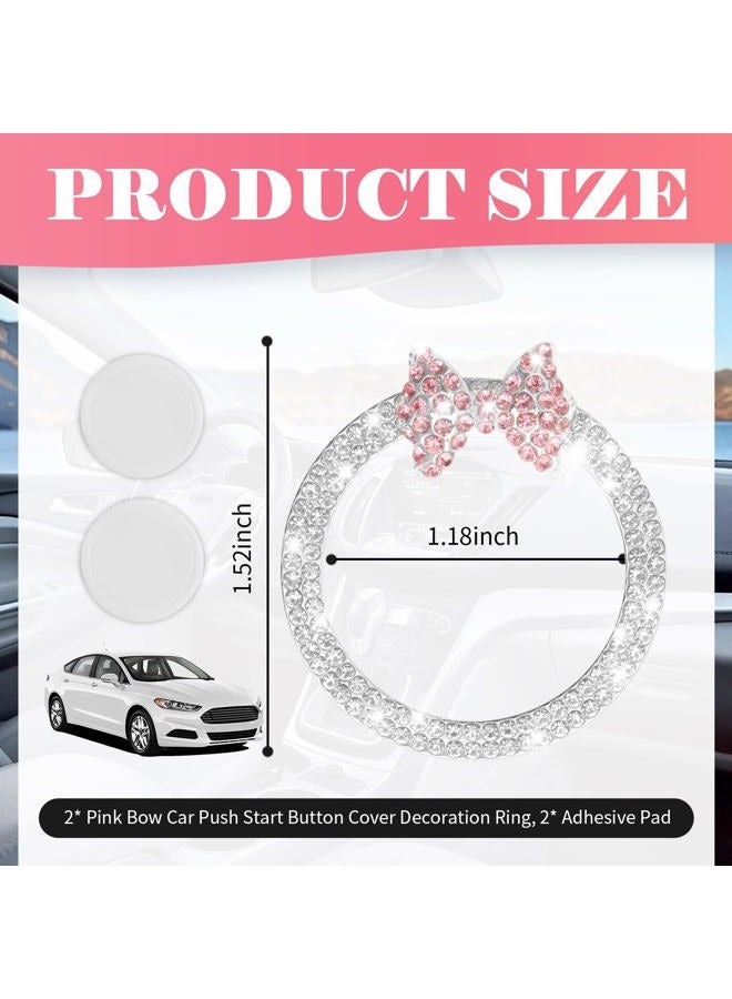 VKQTS 2PCS Pink Bow Car Engine Start Button Cover,Bling Cute Car Push to Start Button Cover Decoration Ring with Rhinestone,Cars Starts Buttons Covers Pink Bow Cars Accessories - Image 2