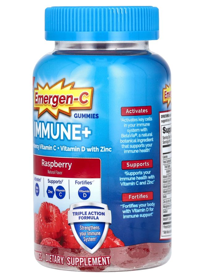 Emergen-C Immune+ Vitamin C + Vitamin D with  Zinc Gummies Raspberry 45 Gummies - Image 2