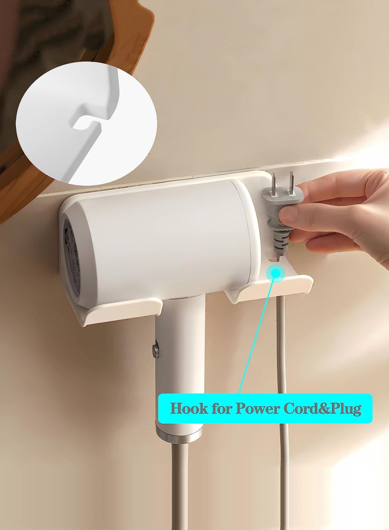 Universal Hair Dryer Holder, Hair Dryer Holder Self Adhesive,Self Adhesive Wall Mount Stand for Most Brand Size Hair Blow Dryer Hair Dryer Organizer Rack with Plugu0026Wire Hook for Bathroom - Image 3