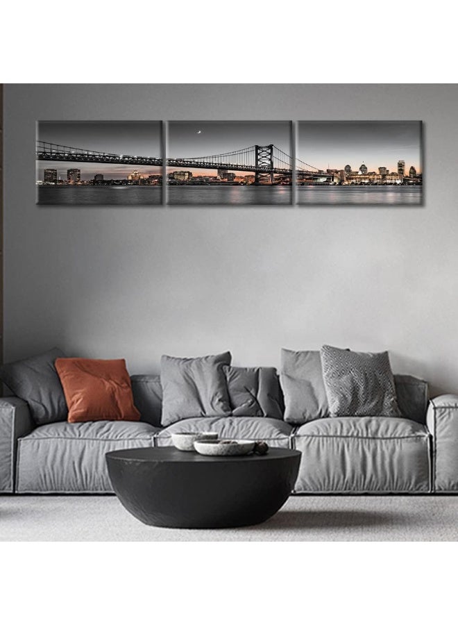 Home Trove Wall Decor Beautiful Benjamin Franklin Bridge Wall Art For Living Room 3 Pieces Philadelphia Skyline Cityscape Sunset Home Decor Posters And Prints Stretched And Framed Ready To Hang 16X24 Inch X3  - Image 4
