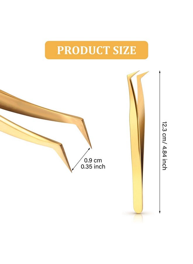 Mudder 3 Pieces Volume Tweezers Eyelash Extension Tweezers Curved 6A Tip False Lash Tweezers Stainless Steel Precision Tweezers For Individual And 3D 6D Volume Eyelash Extension (Gold) - Image 2