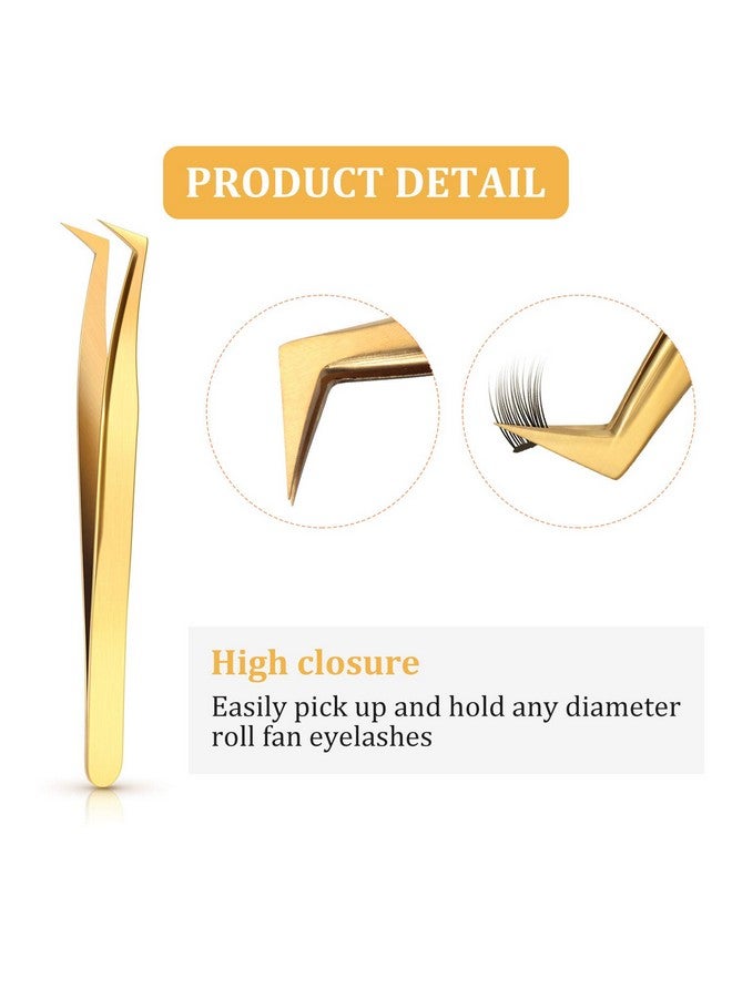 Mudder 3 Pieces Volume Tweezers Eyelash Extension Tweezers Curved 6A Tip False Lash Tweezers Stainless Steel Precision Tweezers For Individual And 3D 6D Volume Eyelash Extension (Gold) - Image 5