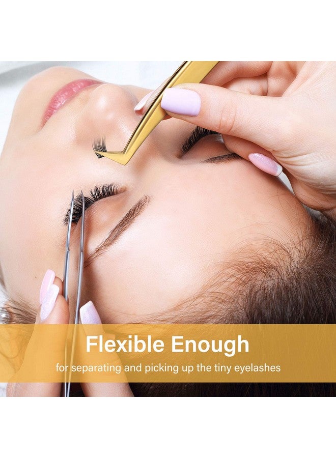 Mudder 3 Pieces Volume Tweezers Eyelash Extension Tweezers Curved 6A Tip False Lash Tweezers Stainless Steel Precision Tweezers For Individual And 3D 6D Volume Eyelash Extension (Gold) - Image 3