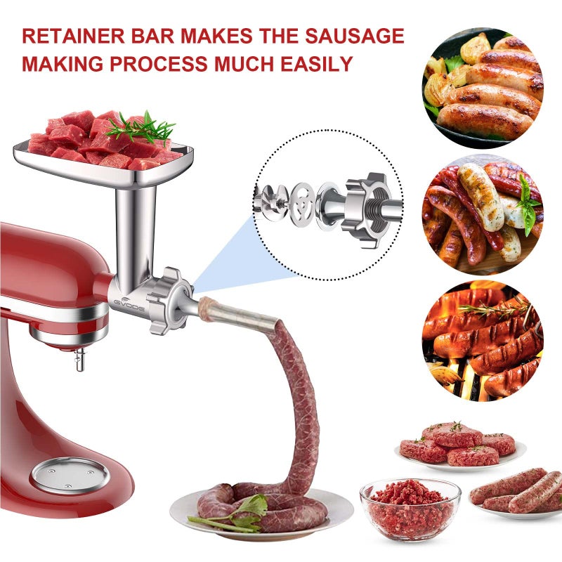 GVODE Metal Meat Grinder Attachment for KitchenAid Stand Mixer,Meat Grinder KitchenAid Includes 4 Grinding Plates, 3 Sausage Stuffer Tubes, 2 Grinding Blades, Meat Grinder Attachment by Gvode - Image 4